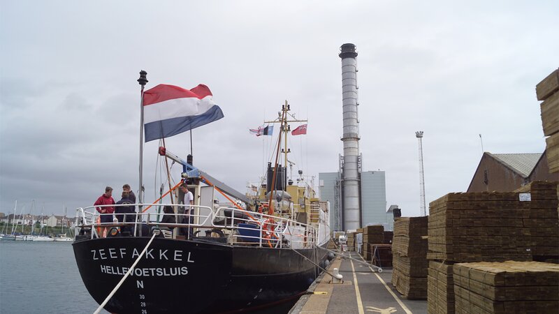 The Zeefakkel ship docked at Shoreham Port.